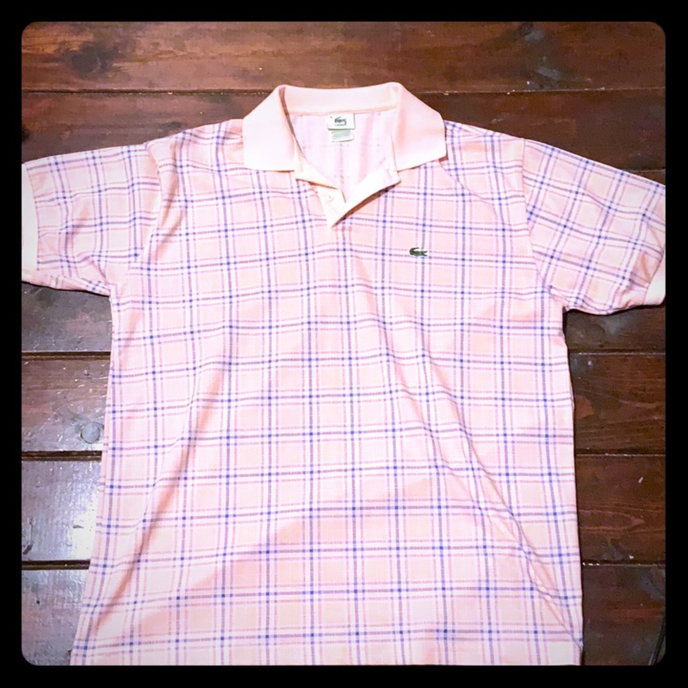 Men’s vintage Lacoste pink plaid polo
